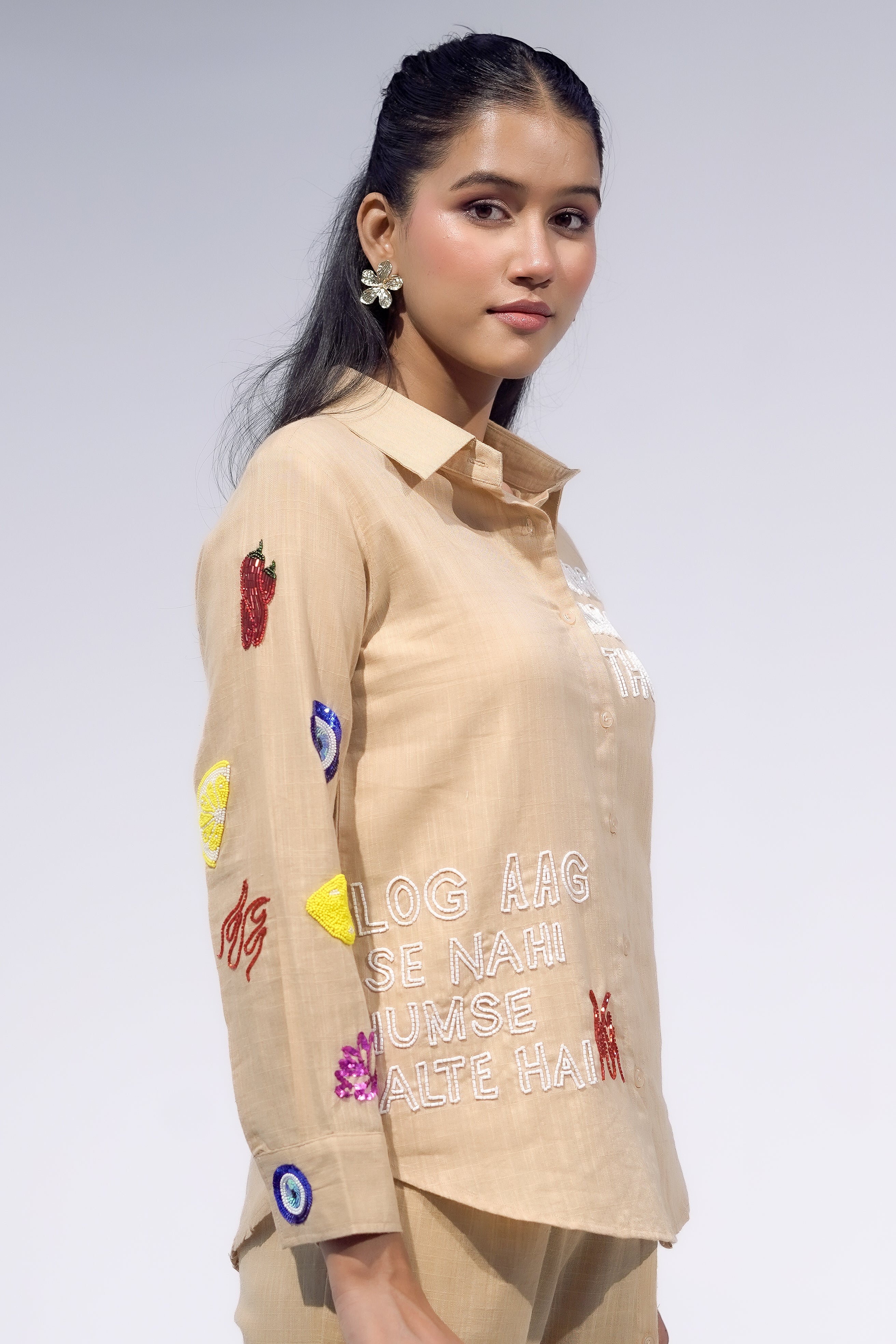 Buri Nazar Bye Bye Shirt in Beige